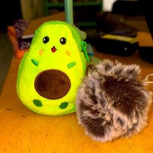 Avocado zipper pouch puff ball keychain